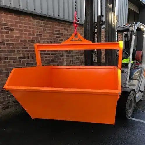 A forklift boat skip attachment used in construction for moving materials 